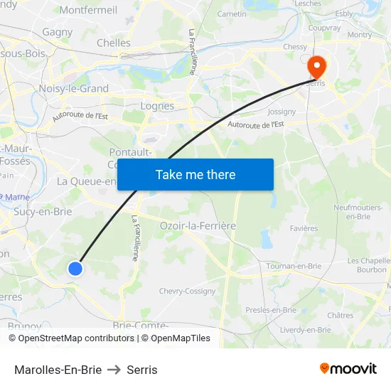 Marolles-En-Brie to Serris map