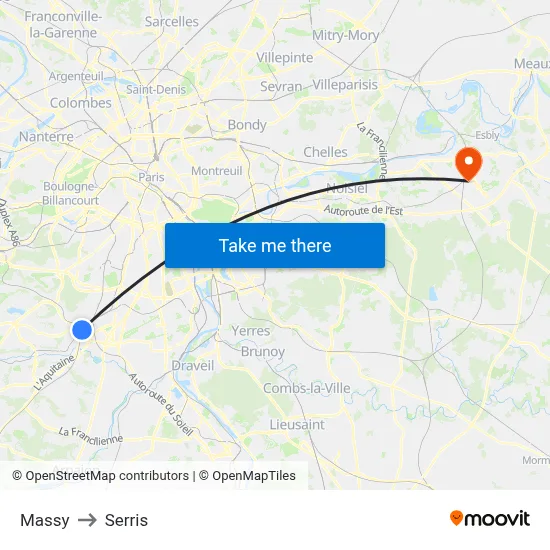 Massy to Serris map