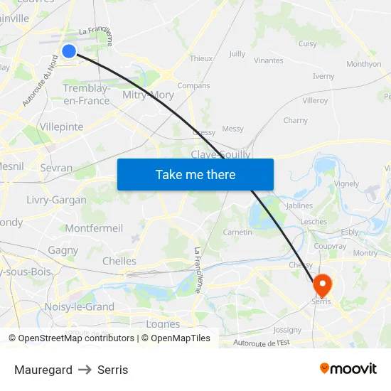 Mauregard to Serris map