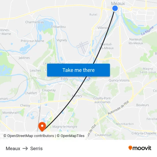 Meaux to Serris map