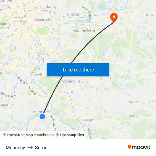 Mennecy to Serris map