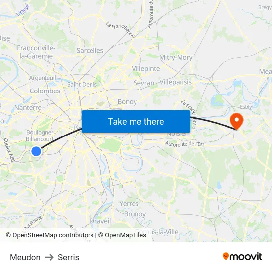 Meudon to Serris map