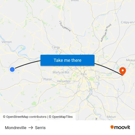 Mondreville to Serris map