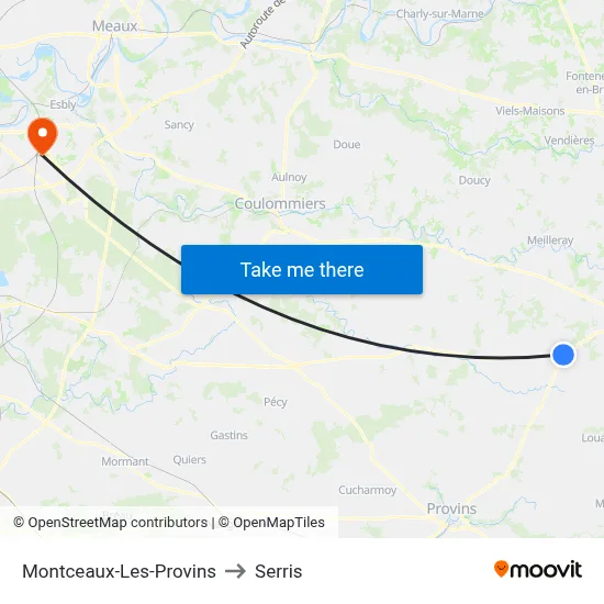 Montceaux-Les-Provins to Serris map