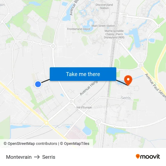 Montevrain to Serris map