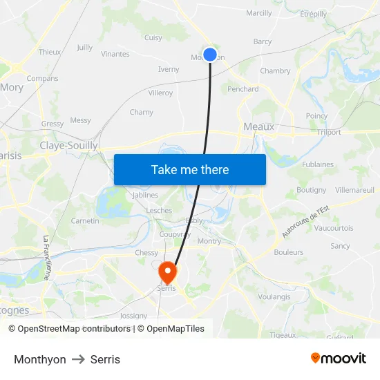 Monthyon to Serris map