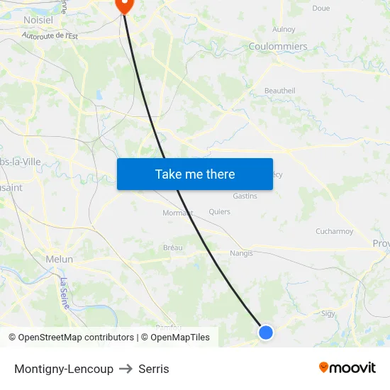 Montigny-Lencoup to Serris map