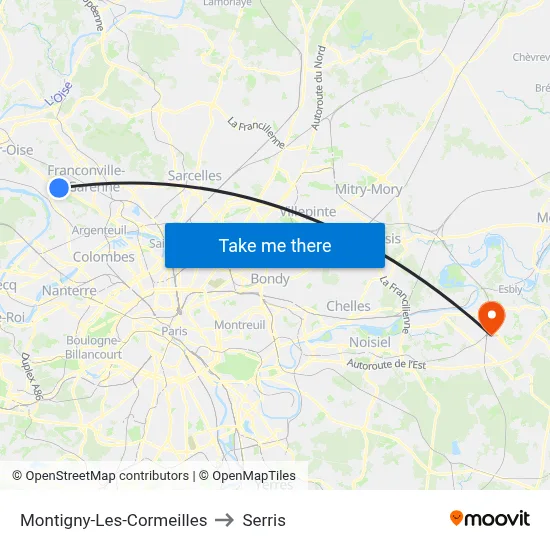 Montigny-Les-Cormeilles to Serris map