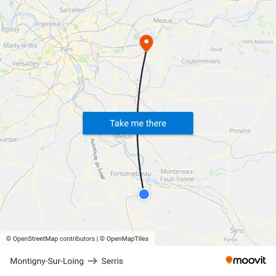 Montigny-Sur-Loing to Serris map
