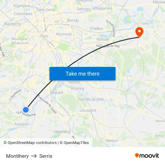 Montlhery to Serris map