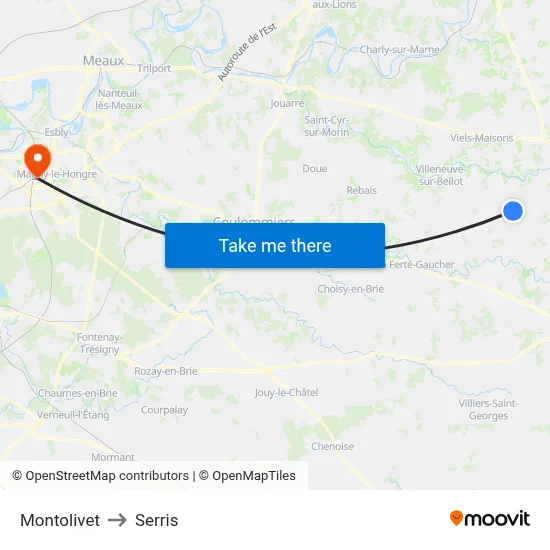 Montolivet to Serris map