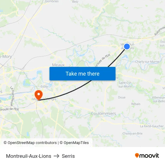Montreuil-Aux-Lions to Serris map