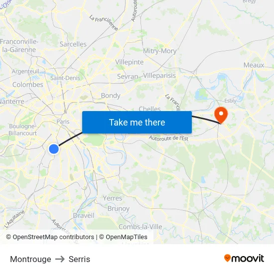 Montrouge to Serris map