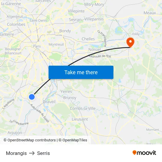 Morangis to Serris map