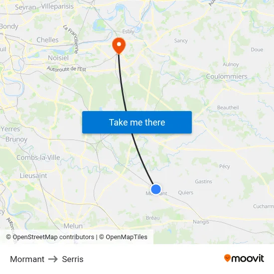 Mormant to Serris map