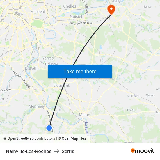 Nainville-Les-Roches to Serris map