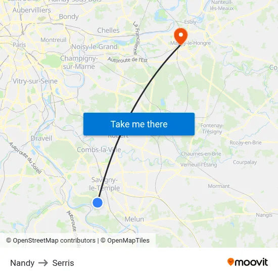 Nandy to Serris map