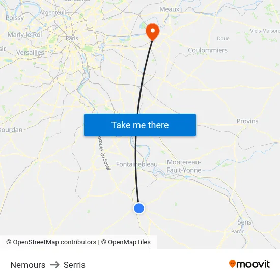 Nemours to Serris map