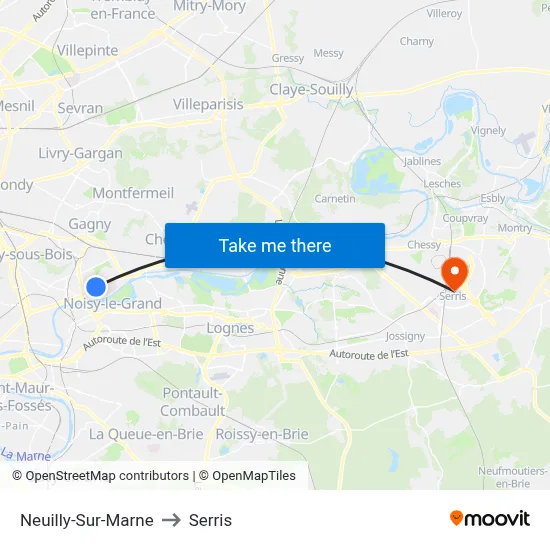 Neuilly-Sur-Marne to Serris map