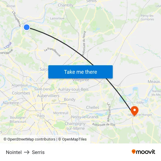 Nointel to Serris map