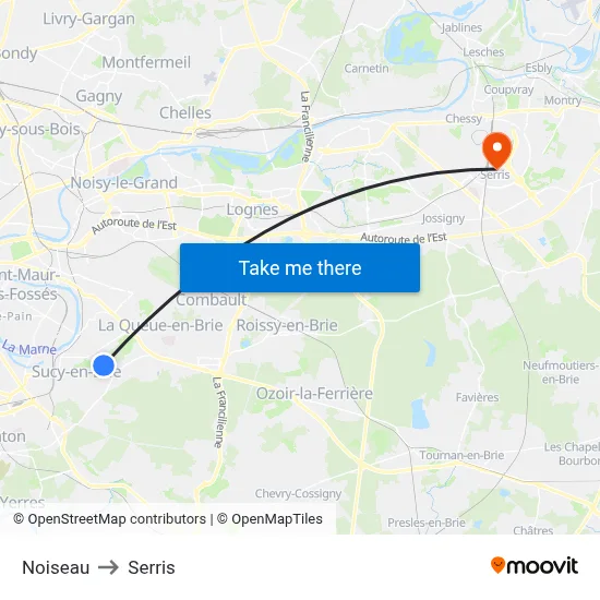 Noiseau to Serris map