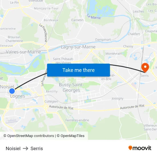 Noisiel to Serris map