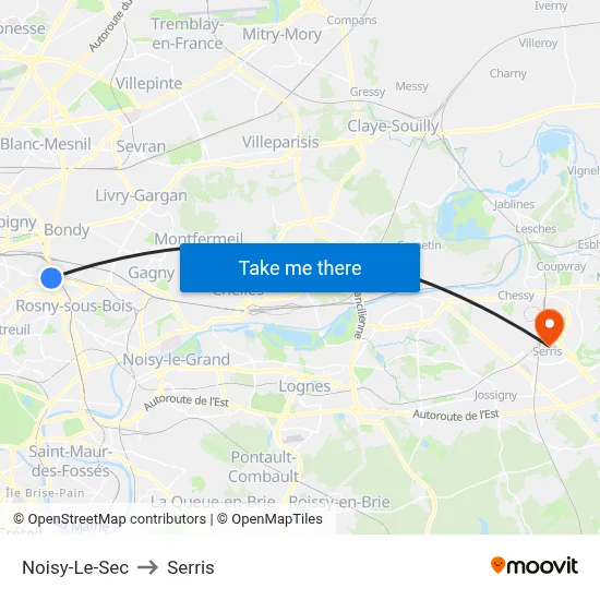 Noisy-Le-Sec to Serris map