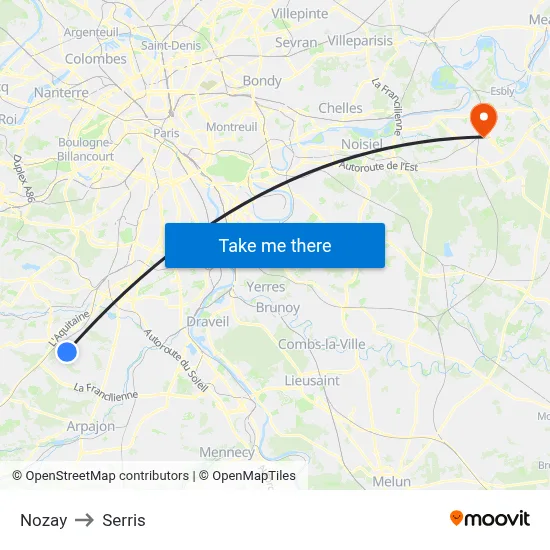 Nozay to Serris map