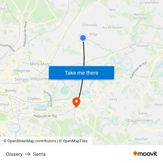 Oissery to Serris map