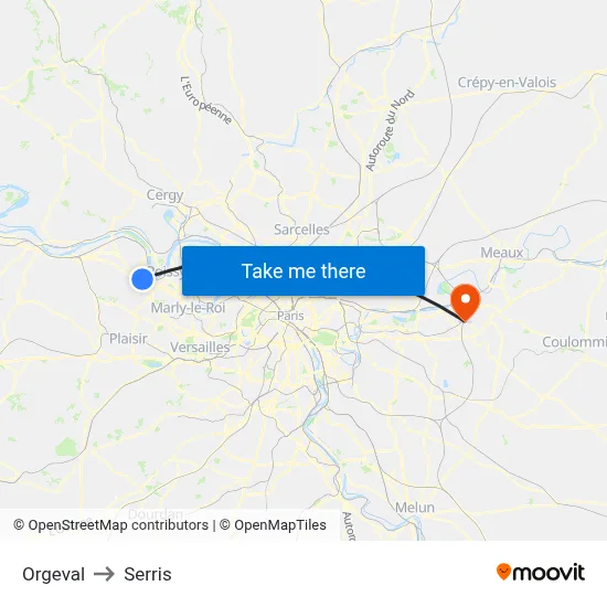 Orgeval to Serris map