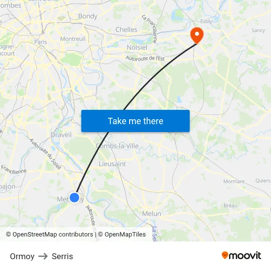 Ormoy to Serris map