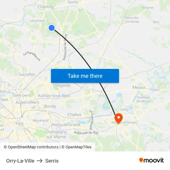 Orry-La-Ville to Serris map