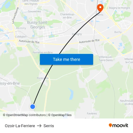 Ozoir-La-Ferriere to Serris map