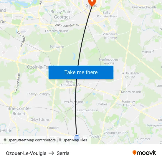 Ozouer-Le-Voulgis to Serris map