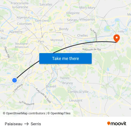 Palaiseau to Serris map