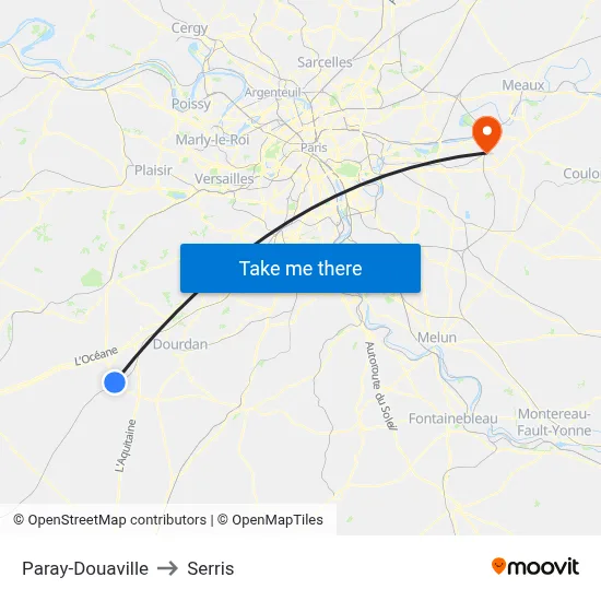 Paray-Douaville to Serris map