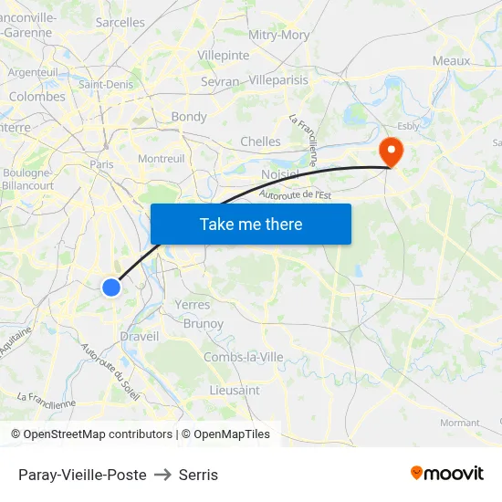 Paray-Vieille-Poste to Serris map