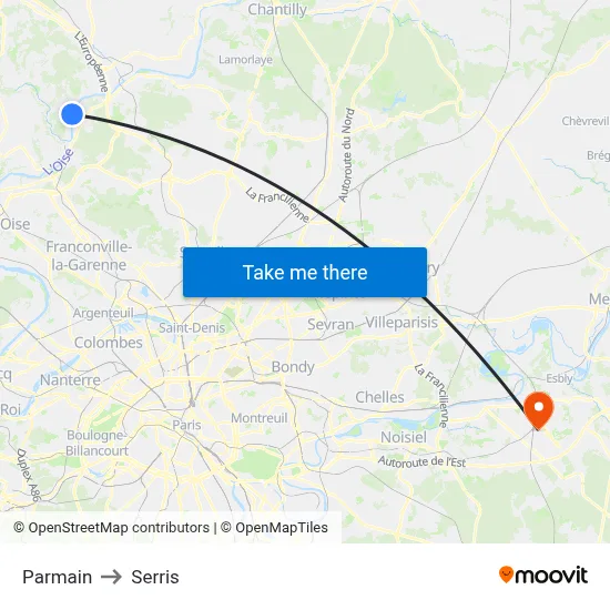 Parmain to Serris map