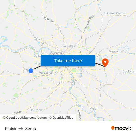 Plaisir to Serris map