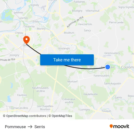 Pommeuse to Serris map