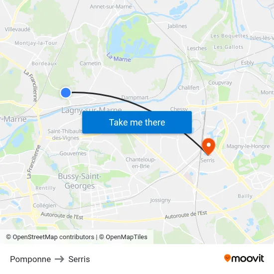 Pomponne to Serris map
