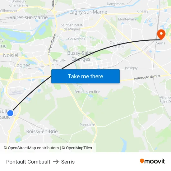 Pontault-Combault to Serris map