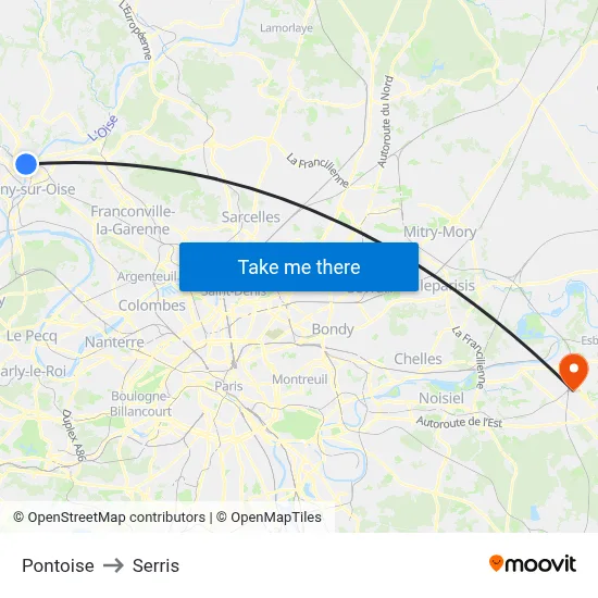 Pontoise to Serris map