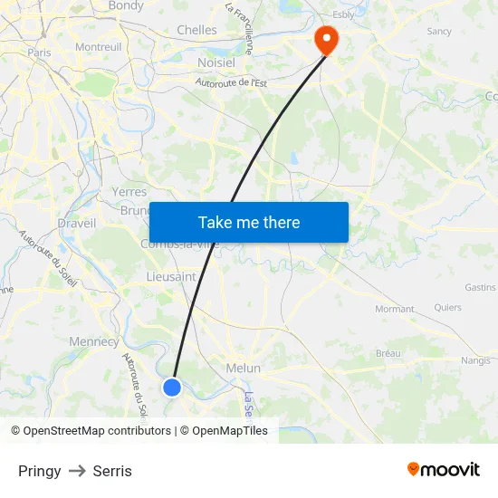 Pringy to Serris map