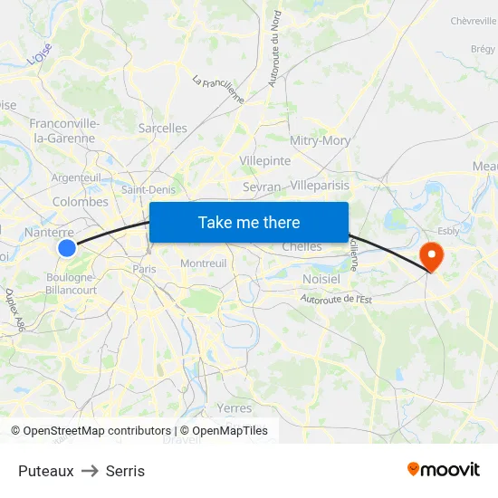 Puteaux to Serris map