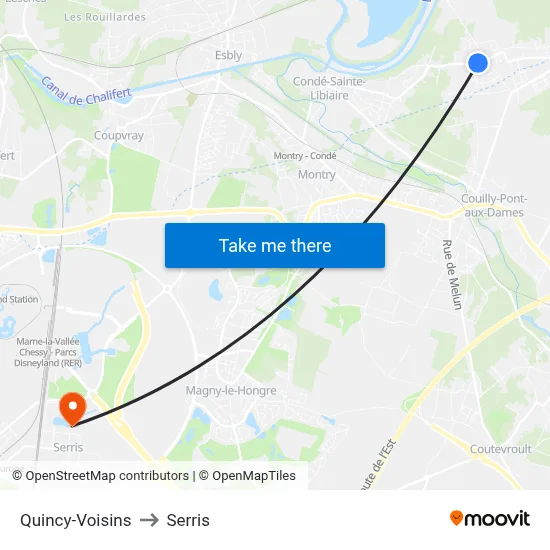 Quincy-Voisins to Serris map
