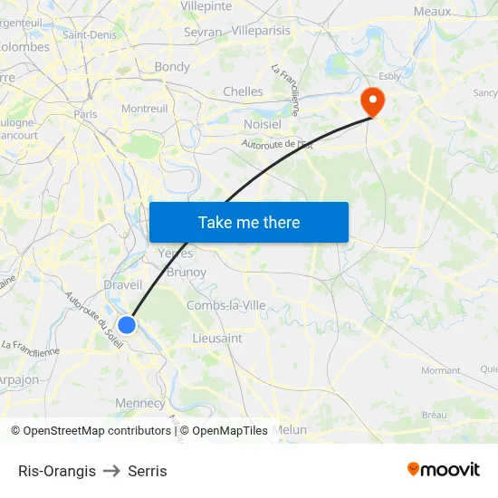 Ris-Orangis to Serris map
