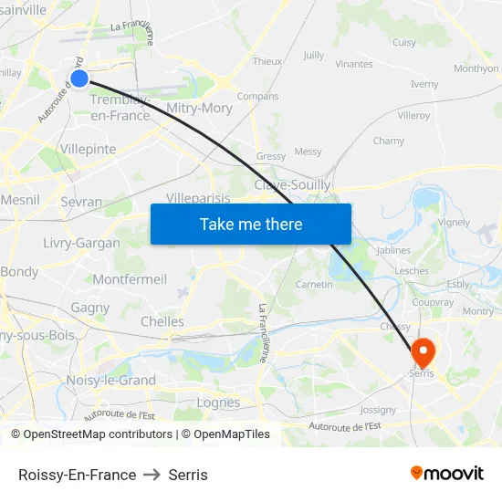 Roissy-En-France to Serris map
