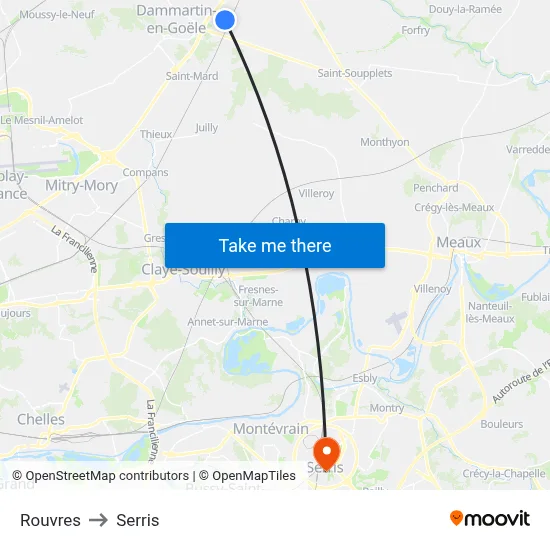 Rouvres to Serris map