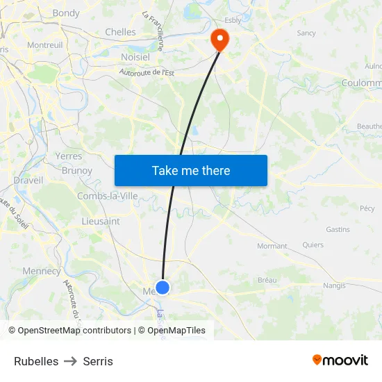 Rubelles to Serris map